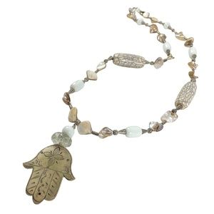 Chunky Long Beaded Hamsa Statement Necklace, Nola Made